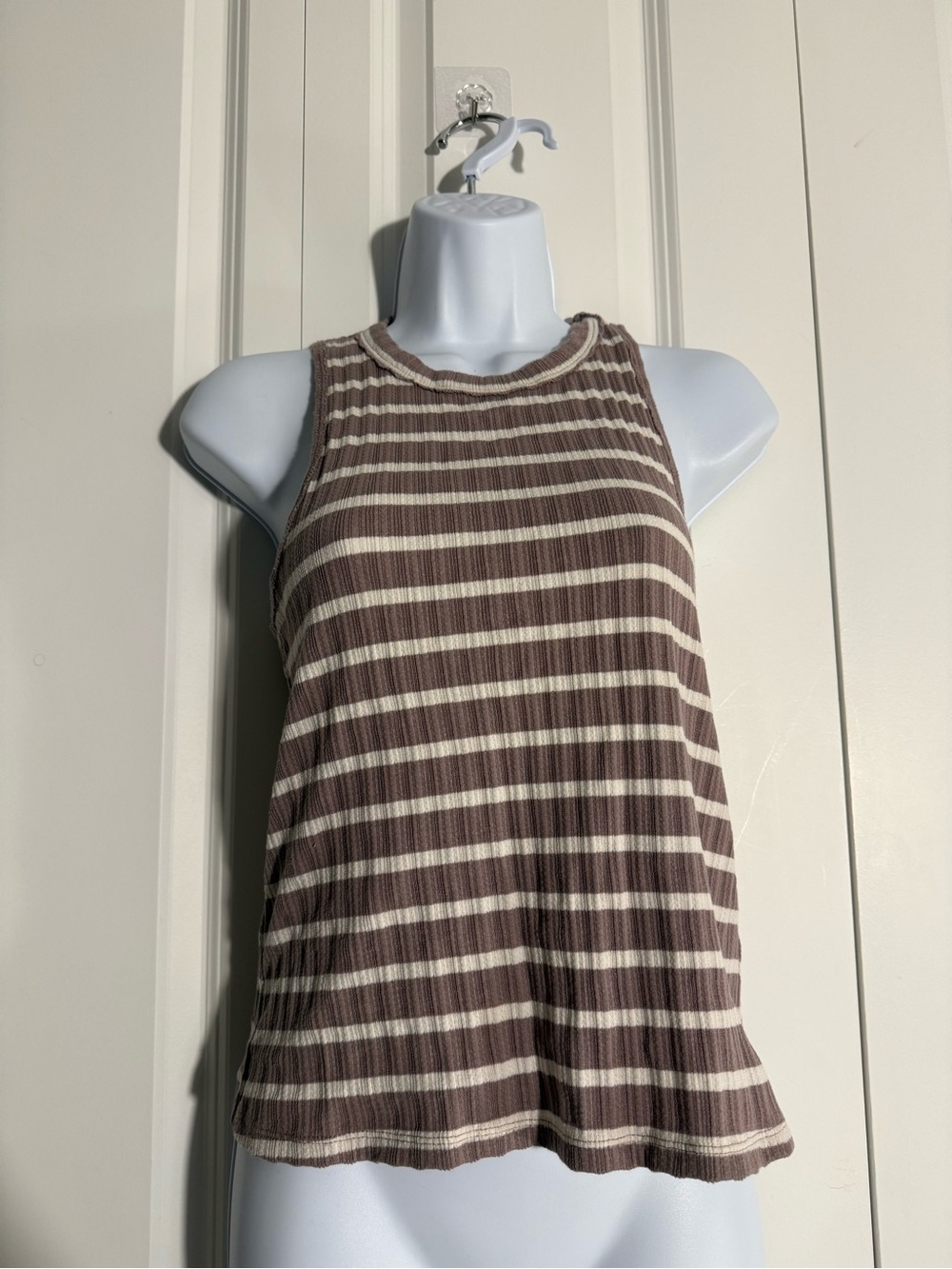 We The Free Ribbed Striped Tank in Mauve and Cream